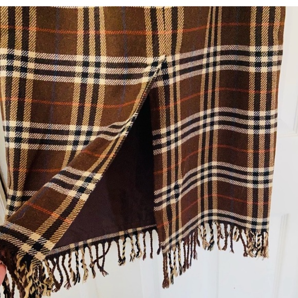 WORTHINGTON plaid brown blanket fringe wool midi skirt - Picture 3 of 6